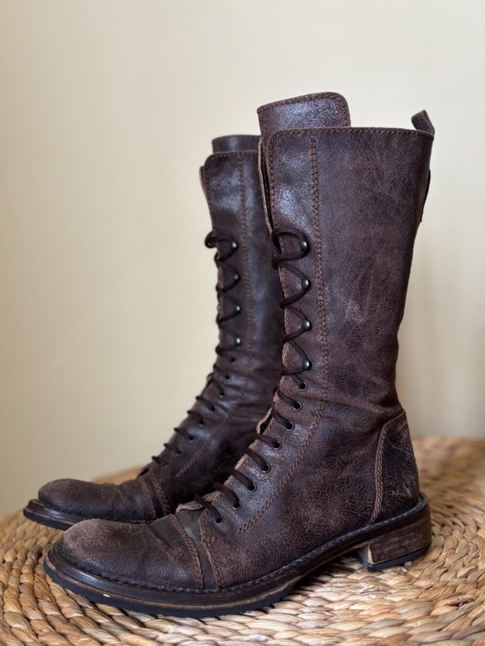 FRU.IT Distressed Leather MILITARY Lace-Up Mid-Calf Boots 38 ITALY / Vero Cuoio